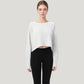Cropped Long Sleeve Active Top with Relaxed Fit and Crew Neck