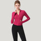 Long Sleeve Full Zip Athletic Jacket with Thumbholes and Fitted Silhouette