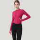 Long Sleeve Full Zip Athletic Jacket with Thumbholes and Fitted Silhouette
