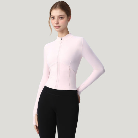 Long Sleeve Full Zip Athletic Jacket with Thumbholes and Fitted Silhouette
