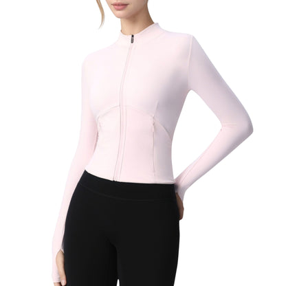Long Sleeve Full Zip Athletic Jacket with Thumbholes and Fitted Silhouette