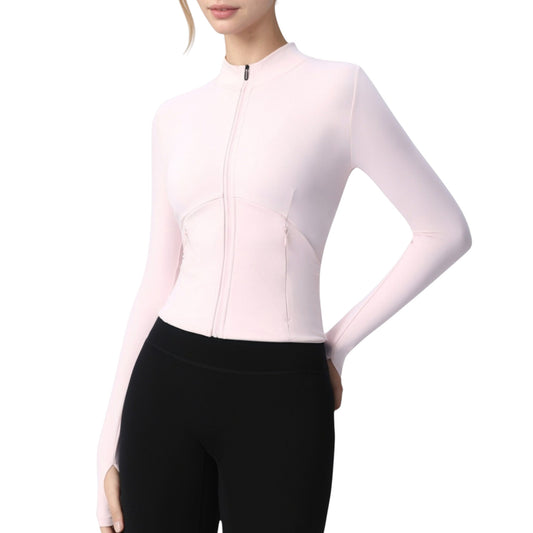 Long Sleeve Full Zip Athletic Jacket with Thumbholes and Fitted Silhouette