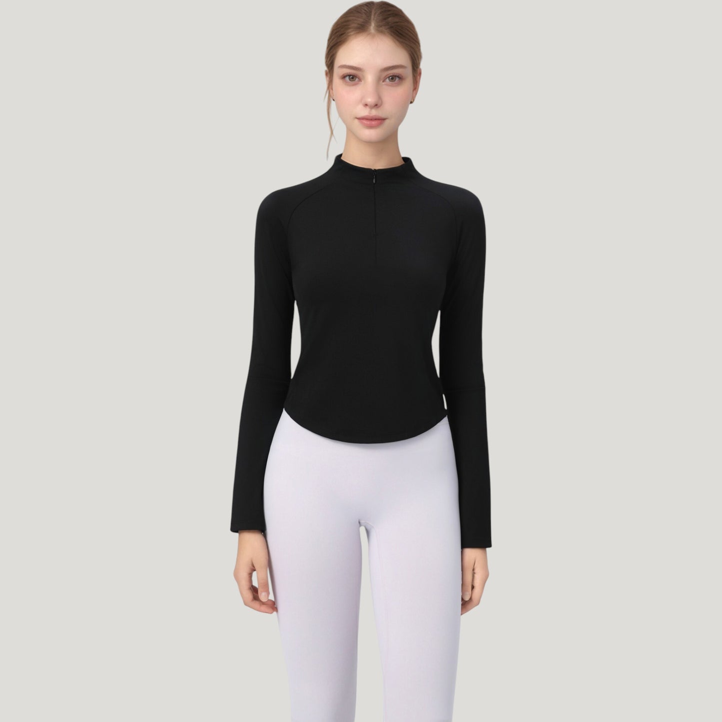 Long Sleeve Active Top with Half Zip Front and Slim Fit Design