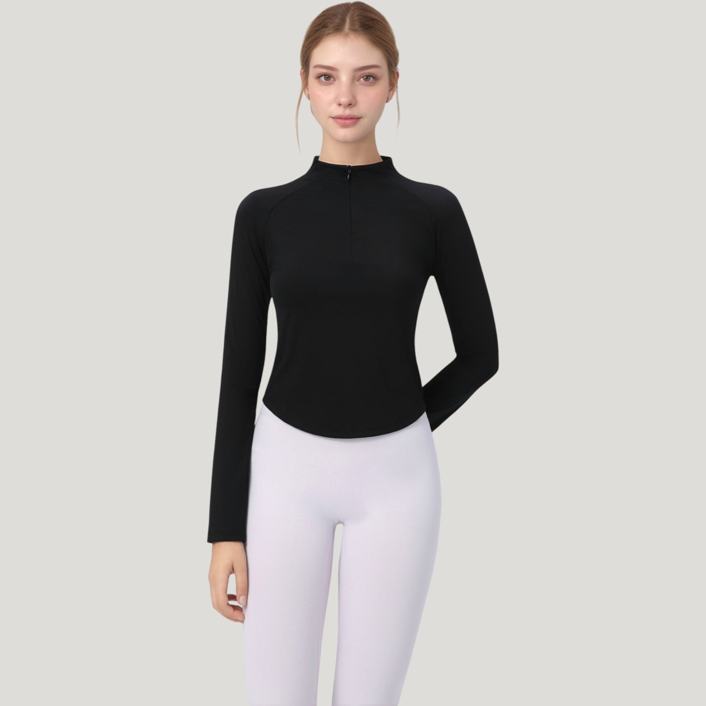 Long Sleeve Active Top with Half Zip Front and Slim Fit Design
