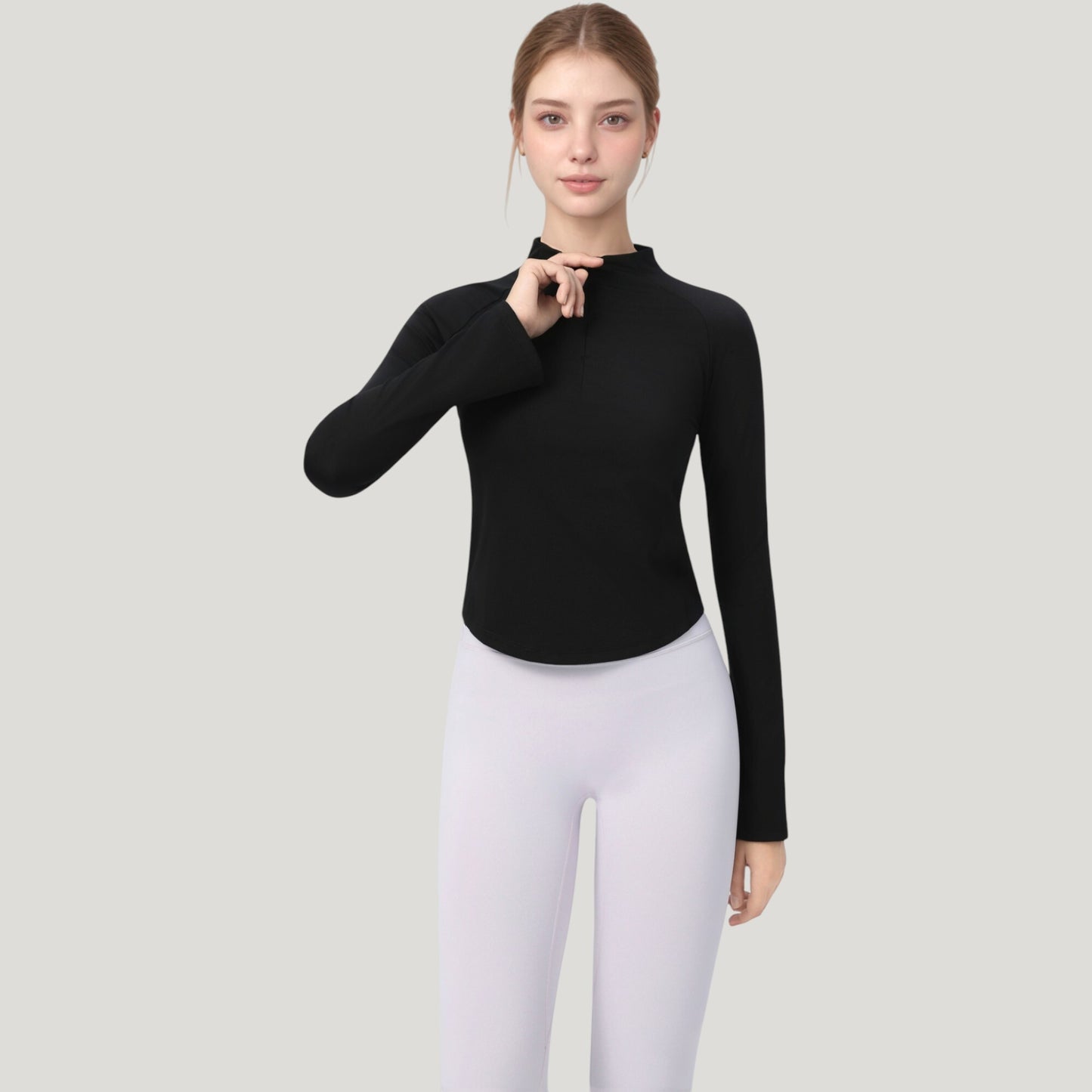 Long Sleeve Active Top with Half Zip Front and Slim Fit Design