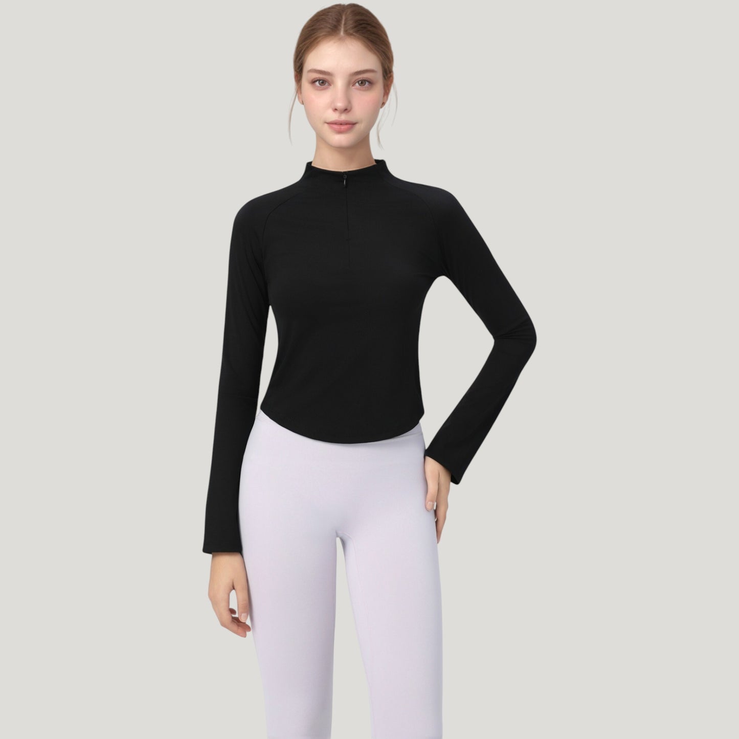 Long Sleeve Active Top with Half Zip Front and Slim Fit Design