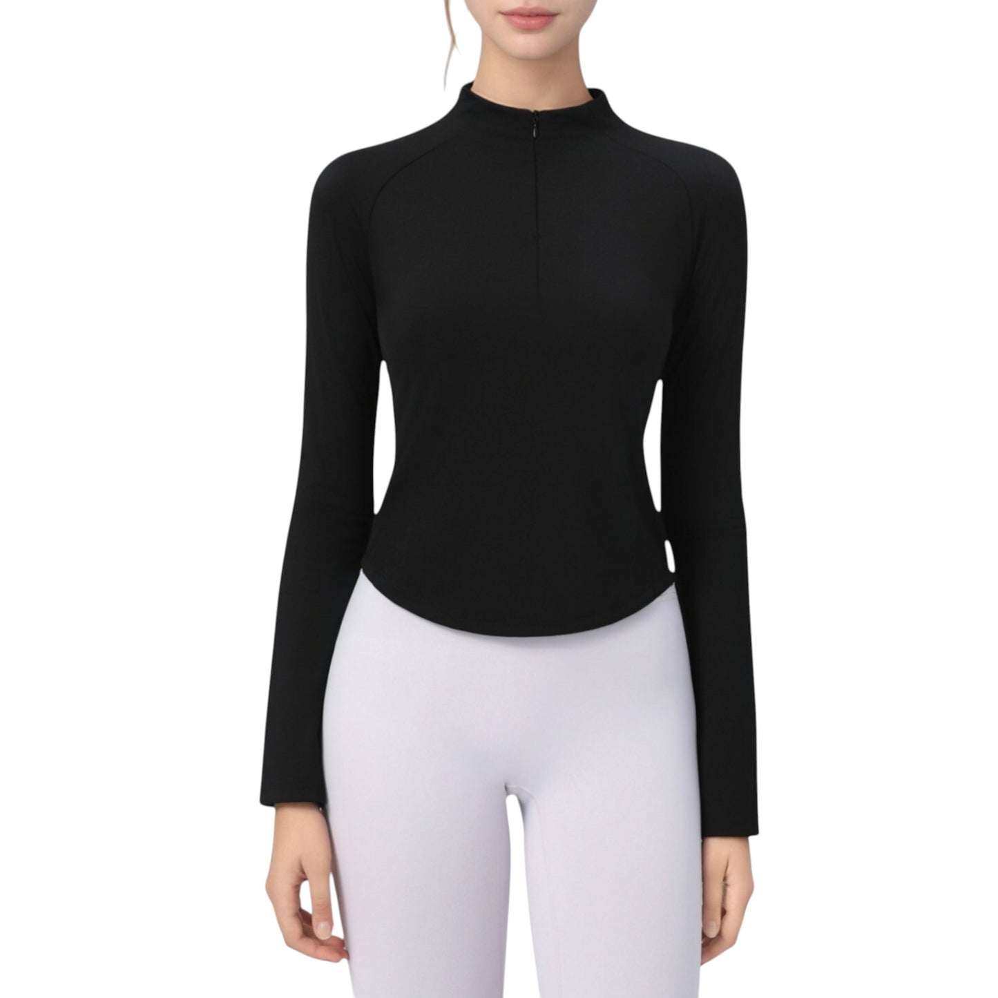 Long Sleeve Active Top with Half Zip Front and Slim Fit Design