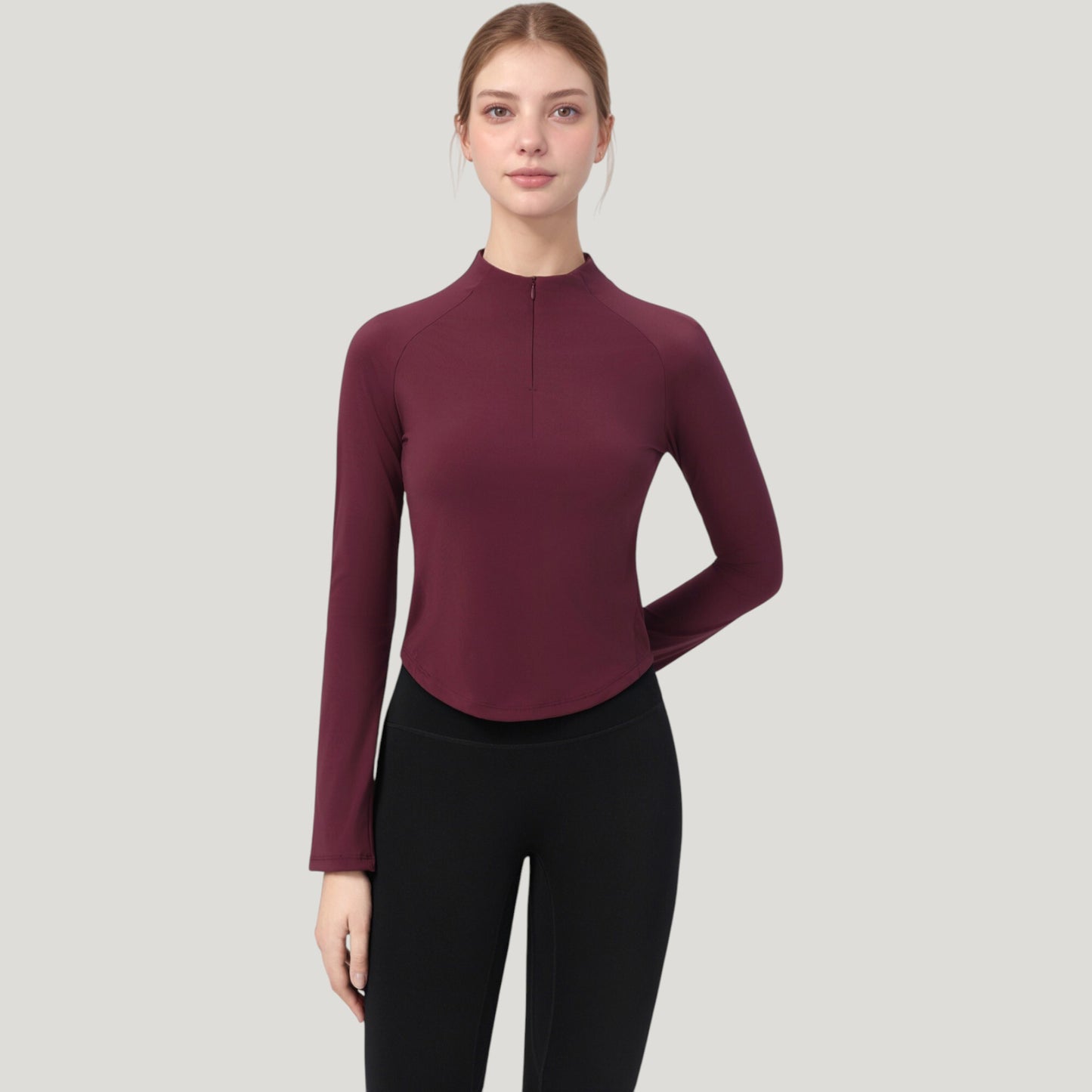 Long Sleeve Active Top with Half Zip Front and Slim Fit Design