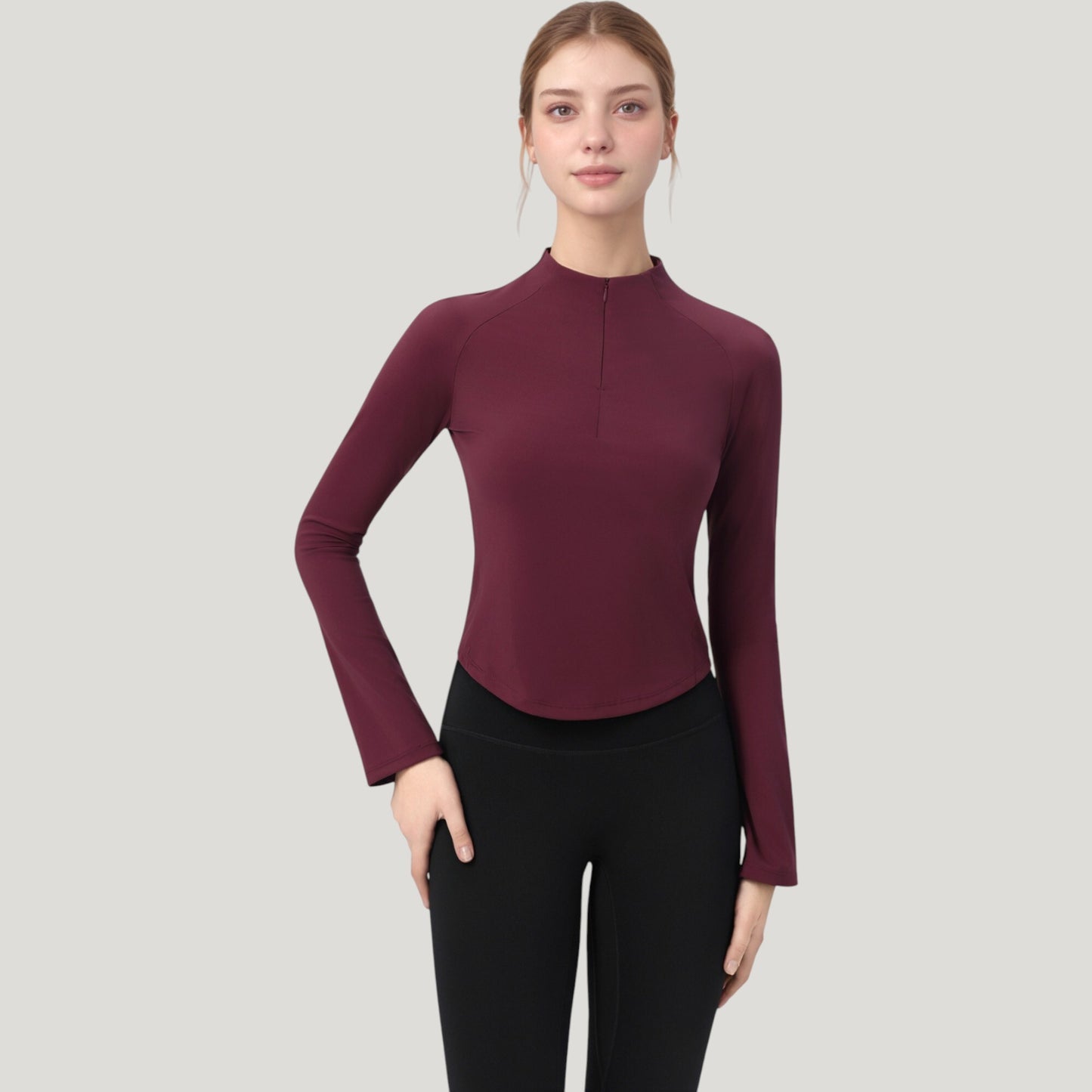 Long Sleeve Active Top with Half Zip Front and Slim Fit Design