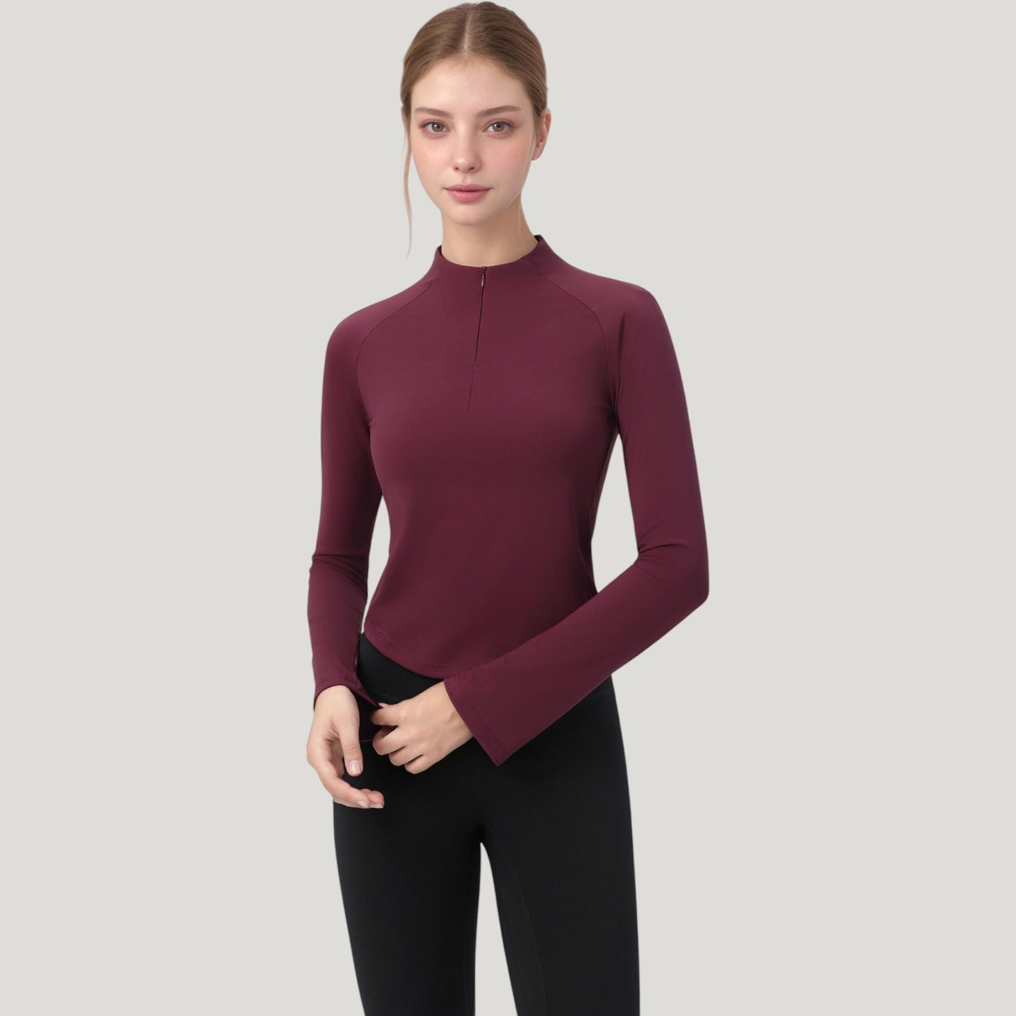 Long Sleeve Active Top with Half Zip Front and Slim Fit Design