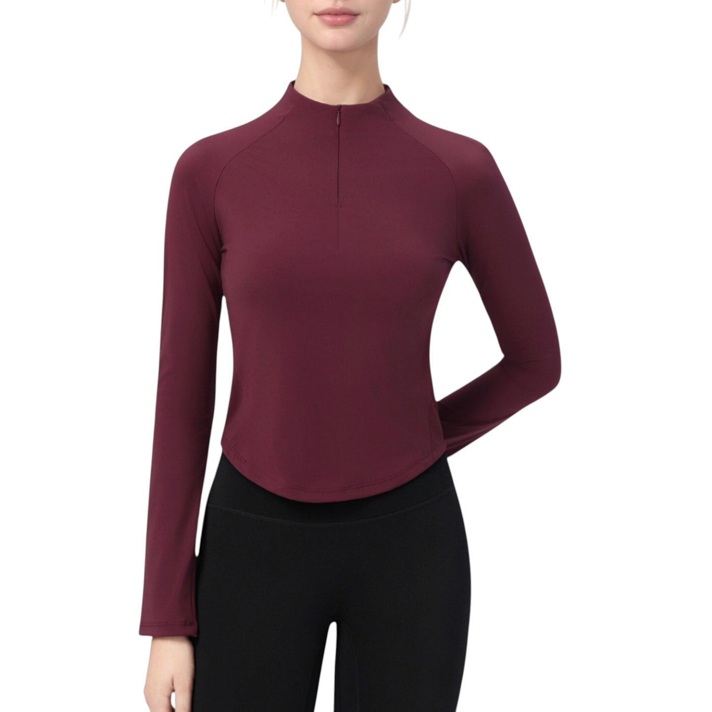 Long Sleeve Active Top with Half Zip Front and Slim Fit Design