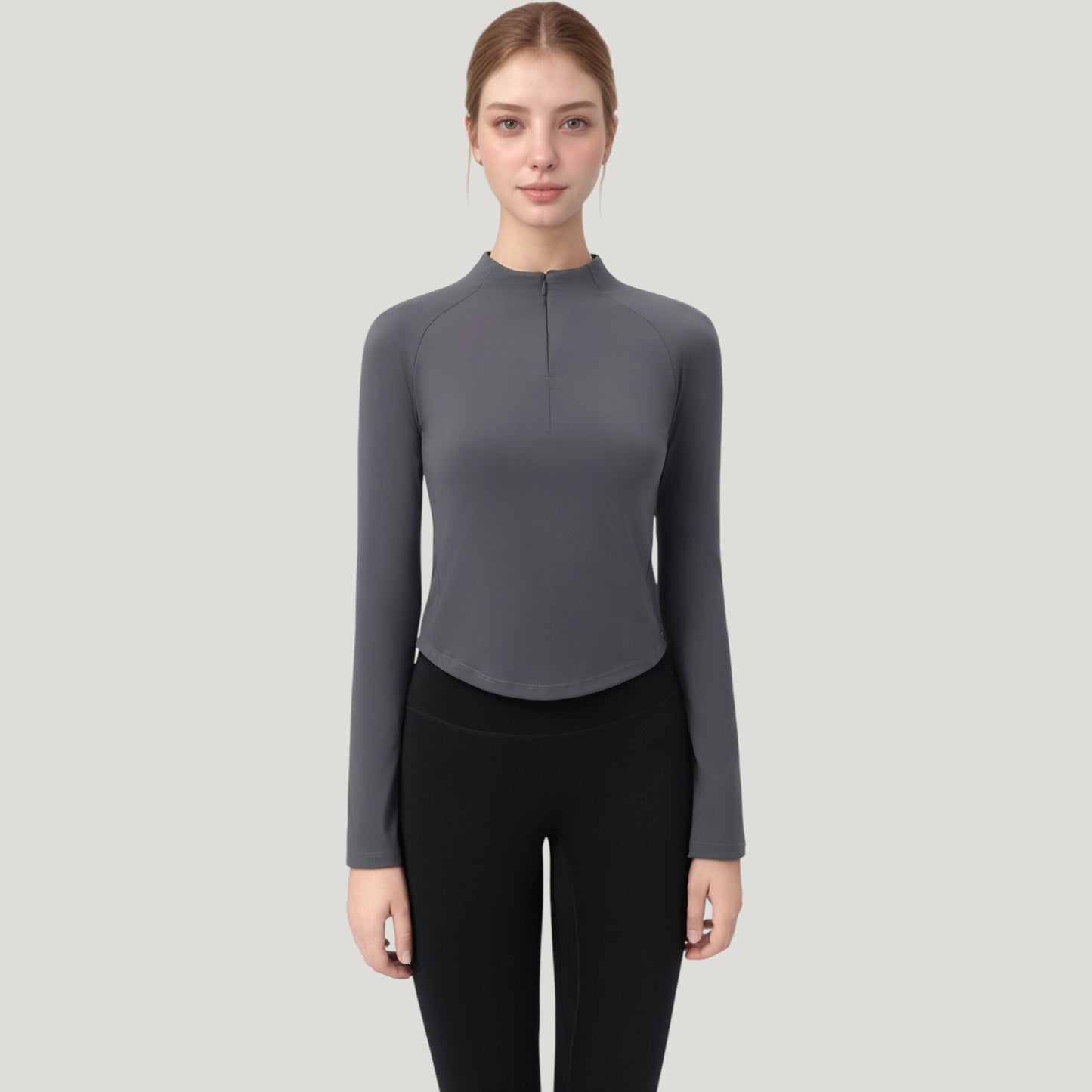 Long Sleeve Active Top with Half Zip Front and Slim Fit Design