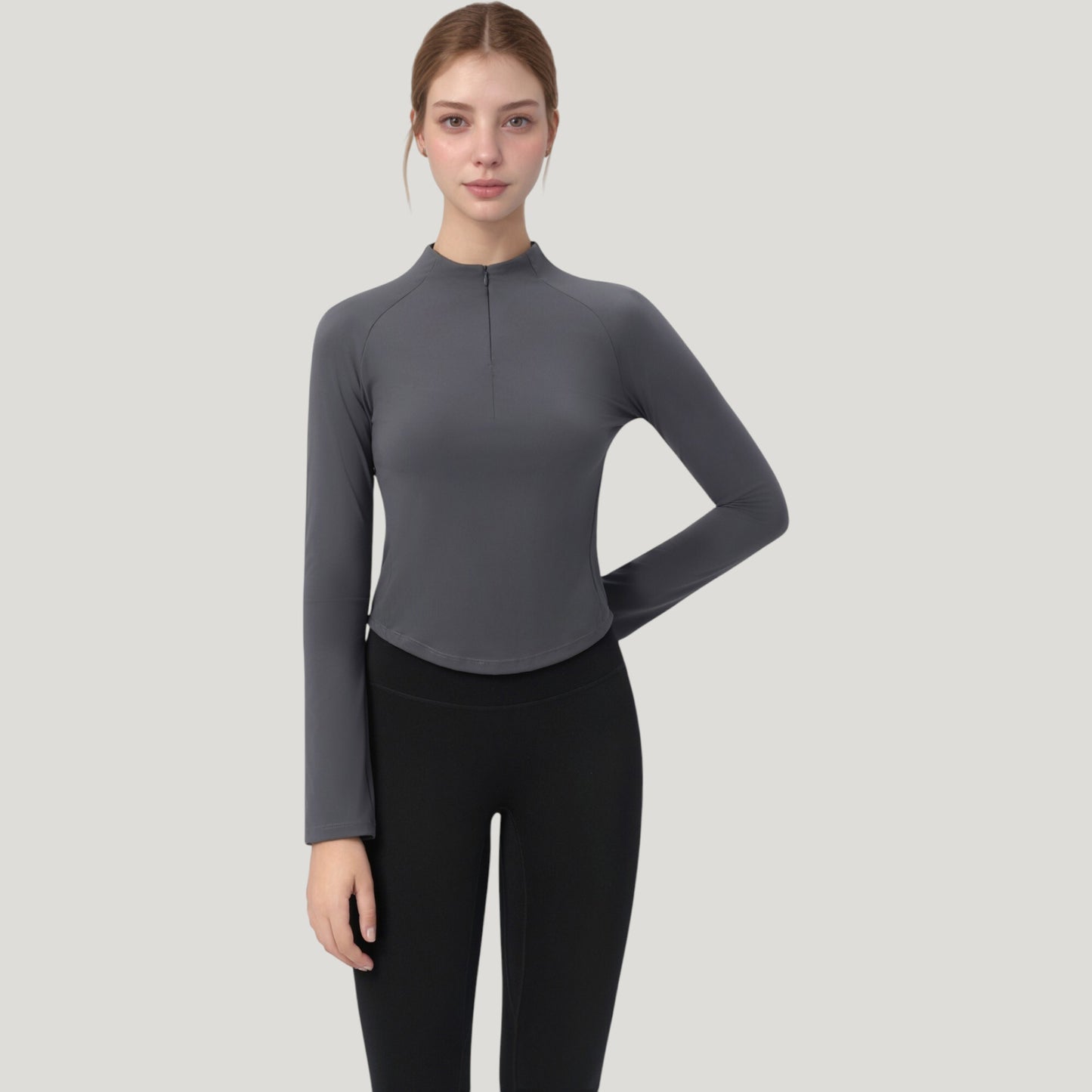 Long Sleeve Active Top with Half Zip Front and Slim Fit Design