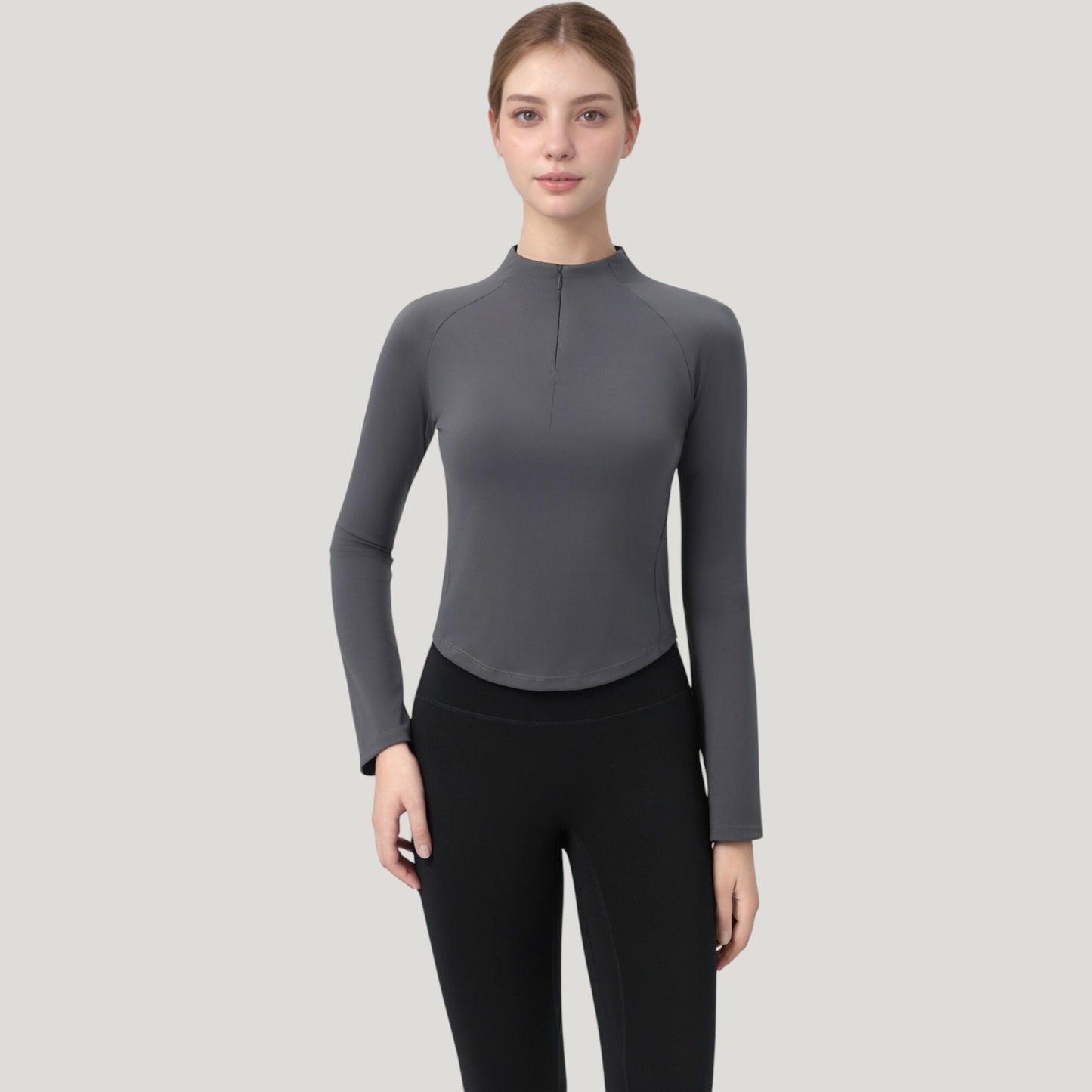 Long Sleeve Active Top with Half Zip Front and Slim Fit Design