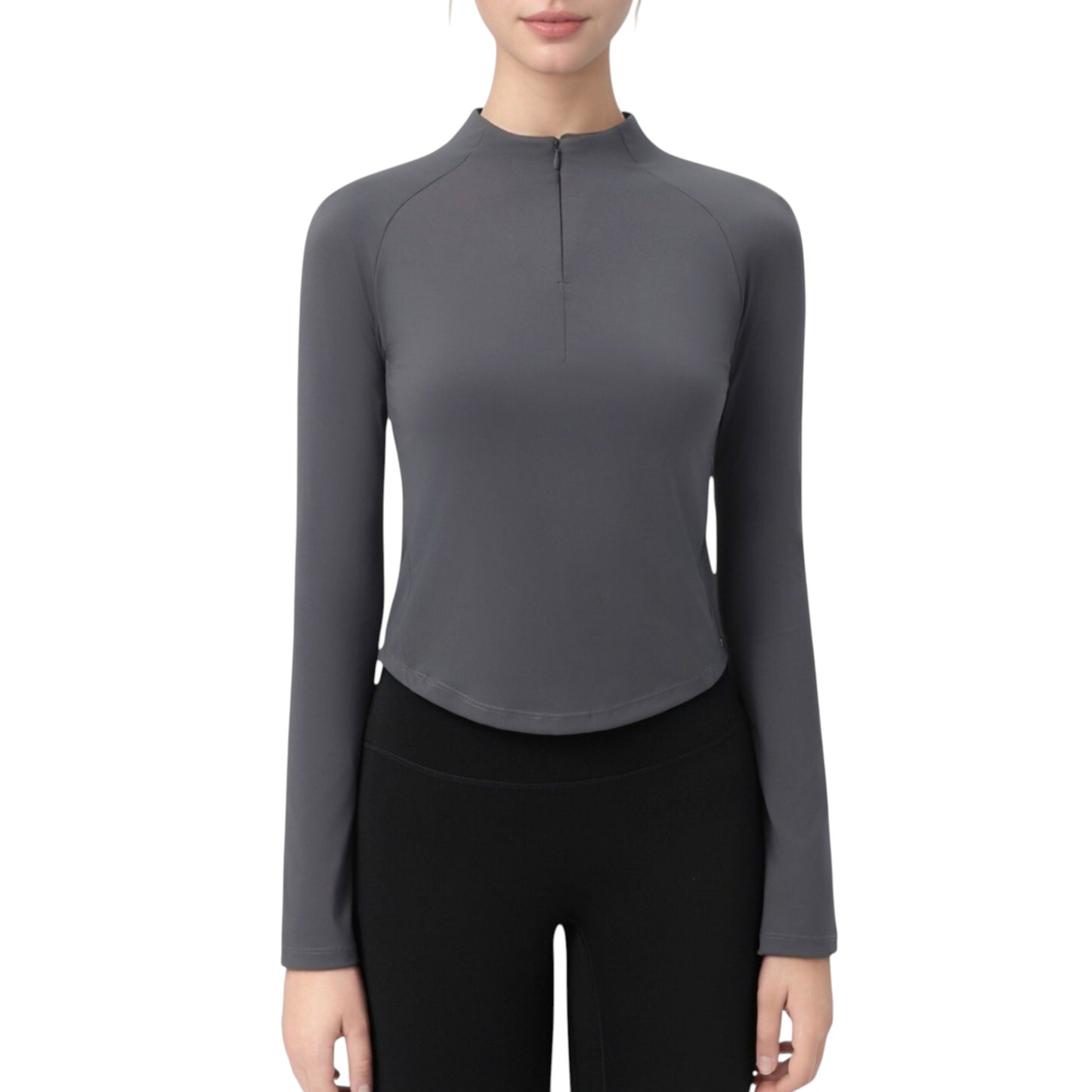 Long Sleeve Active Top with Half Zip Front and Slim Fit Design