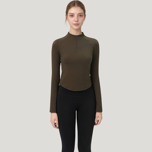 Long Sleeve Active Top with Half Zip Front and Slim Fit Design