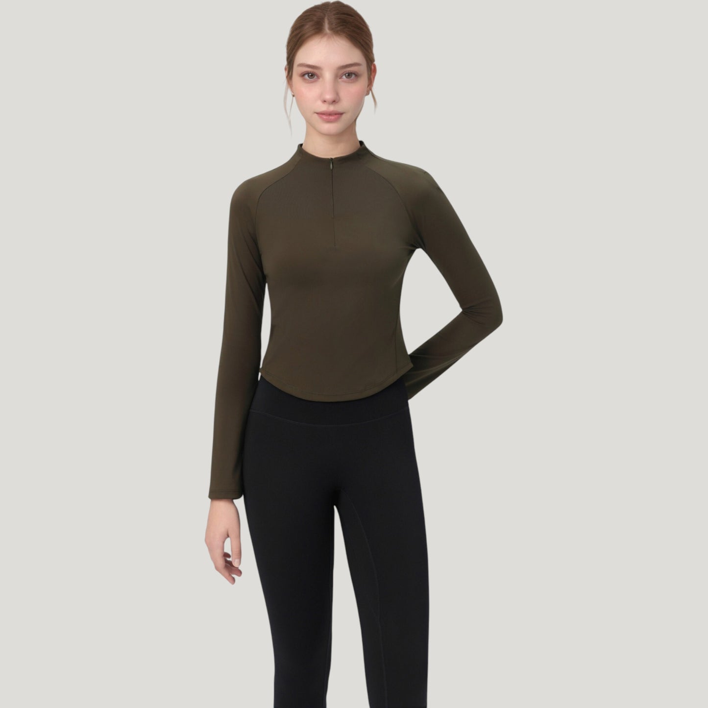 Long Sleeve Active Top with Half Zip Front and Slim Fit Design