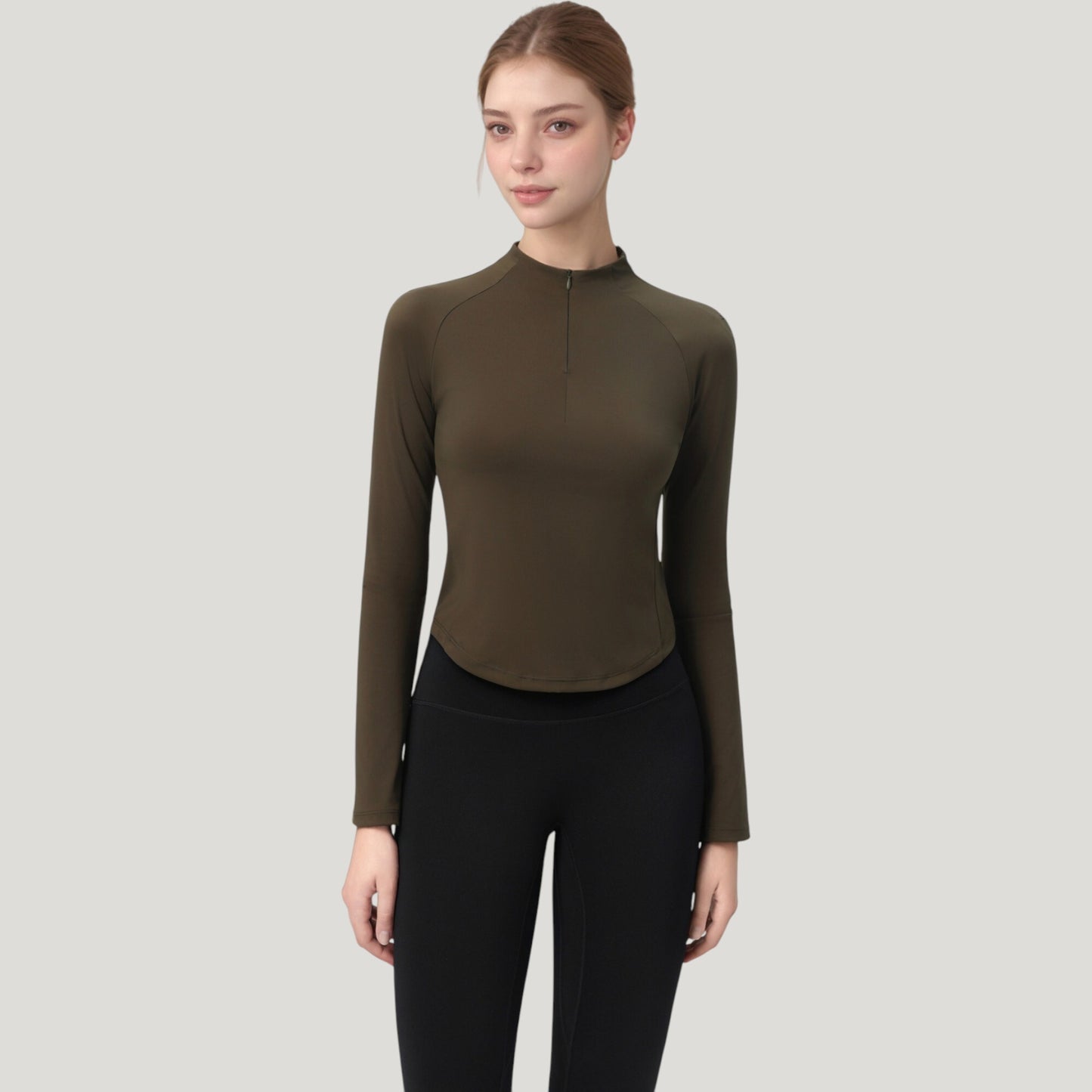 Long Sleeve Active Top with Half Zip Front and Slim Fit Design