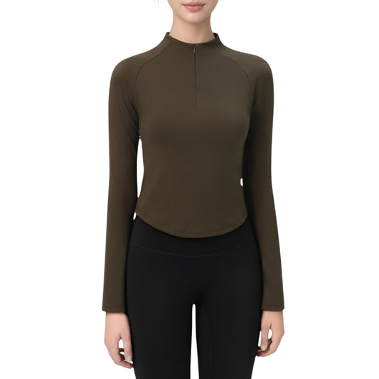 Long Sleeve Active Top with Half Zip Front and Slim Fit Design