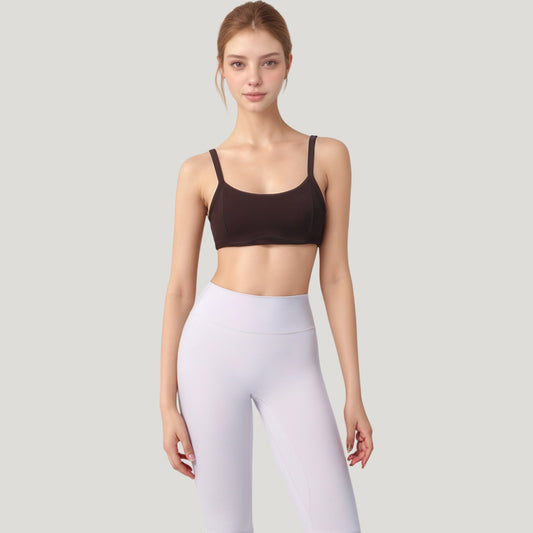 Square Neck Sports Bra with Wide Fixed Straps and Smooth Seamless Design