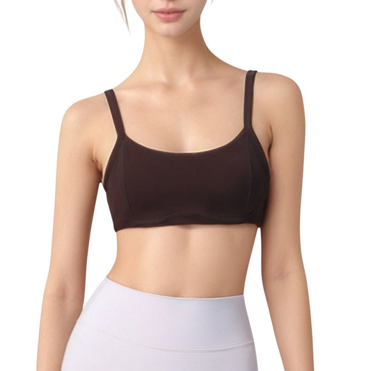 Square Neck Sports Bra with Wide Fixed Straps and Smooth Seamless Design