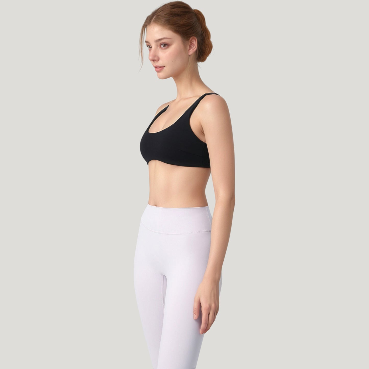 Scoop Neck Sports Bra with Wide Straps and Seamless Design