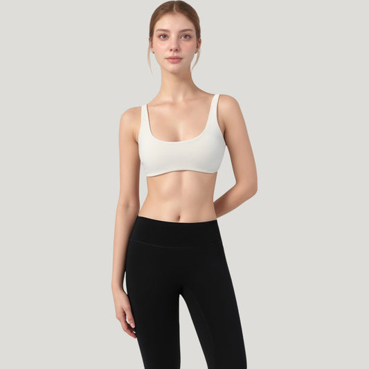 Scoop Neck Sports Bra with Wide Straps and Seamless Design