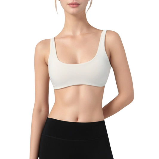 Scoop Neck Sports Bra with Wide Straps and Seamless Design
