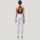 Low Scoop Neck Sports Bra with Open Back Strap Design and Supportive Elastic Band
