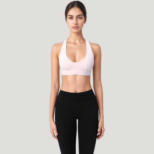 Low Scoop Neck Sports Bra with Open Back Strap Design and Supportive Elastic Band