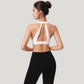 Low Scoop Neck Sports Bra with Open Back Strap Design and Supportive Elastic Band