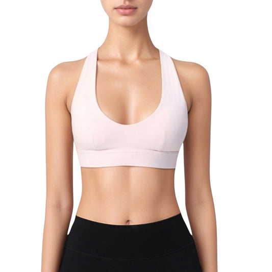 Low Scoop Neck Sports Bra with Open Back Strap Design and Supportive Elastic Band