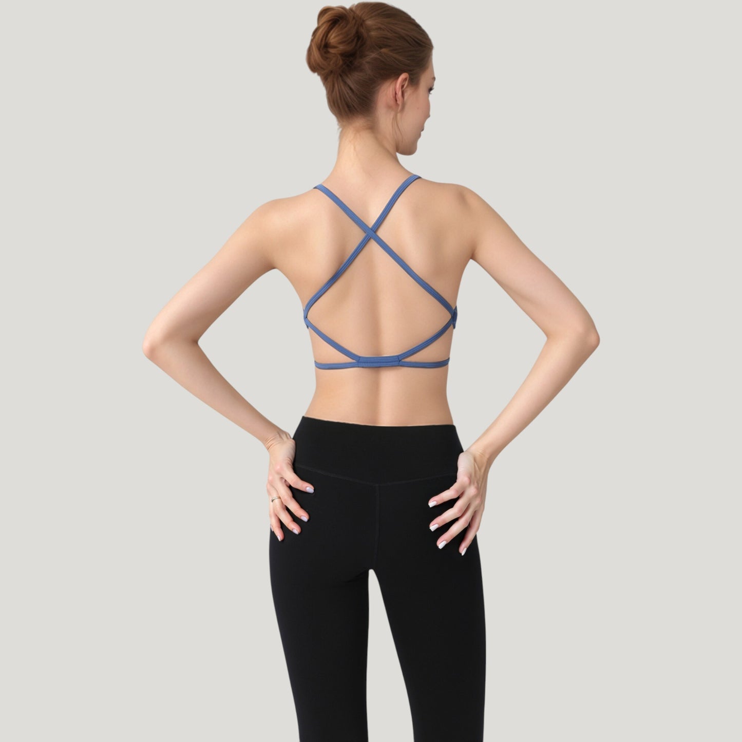Strappy Back Sports Bra with Scoop Neck and Crisscross Detailing