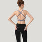 Strappy Back Sports Bra with Scoop Neck and Crisscross Detailing