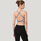 Strappy Back Sports Bra with Scoop Neck and Crisscross Detailing