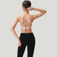 Strappy Back Sports Bra with Scoop Neck and Crisscross Detailing