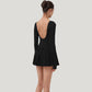 Long Sleeve Pleated Skirt Active Dress with Scoop Neckline