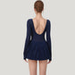 Long Sleeve Pleated Skirt Active Dress with Scoop Neckline
