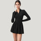 Long Sleeve Athletic Dress with Front Zip and Flowy Skirt