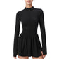 Long Sleeve Athletic Dress with Front Zip and Flowy Skirt