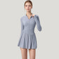 Long Sleeve Athletic Dress with Front Zip and Flowy Skirt