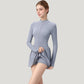 Long Sleeve Athletic Dress with Front Zip and Flowy Skirt
