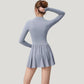 Long Sleeve Athletic Dress with Front Zip and Flowy Skirt