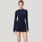 Long Sleeve Athletic Dress with Front Zip and Flowy Skirt
