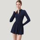 Long Sleeve Athletic Dress with Front Zip and Flowy Skirt