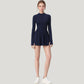 Long Sleeve Athletic Dress with Front Zip and Flowy Skirt