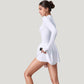 Long Sleeve Athletic Dress with Front Zip and Flowy Skirt