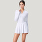 Long Sleeve Athletic Dress with Front Zip and Flowy Skirt