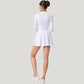 Long Sleeve Athletic Dress with Front Zip and Flowy Skirt