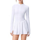 Long Sleeve Athletic Dress with Front Zip and Flowy Skirt